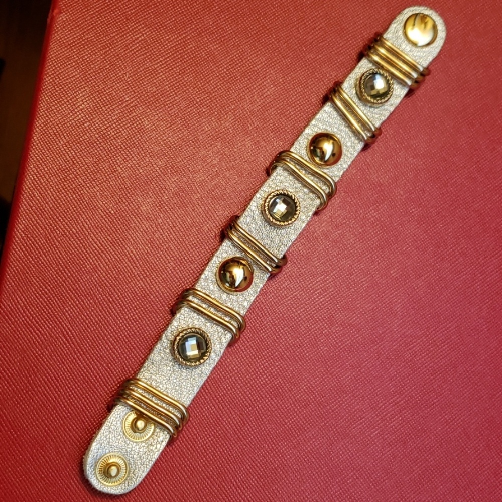 Silver chunky hardware leather bracelet
